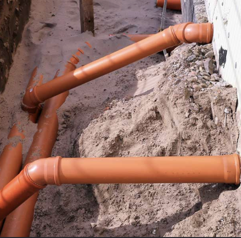 Sewer line pipes being replaced